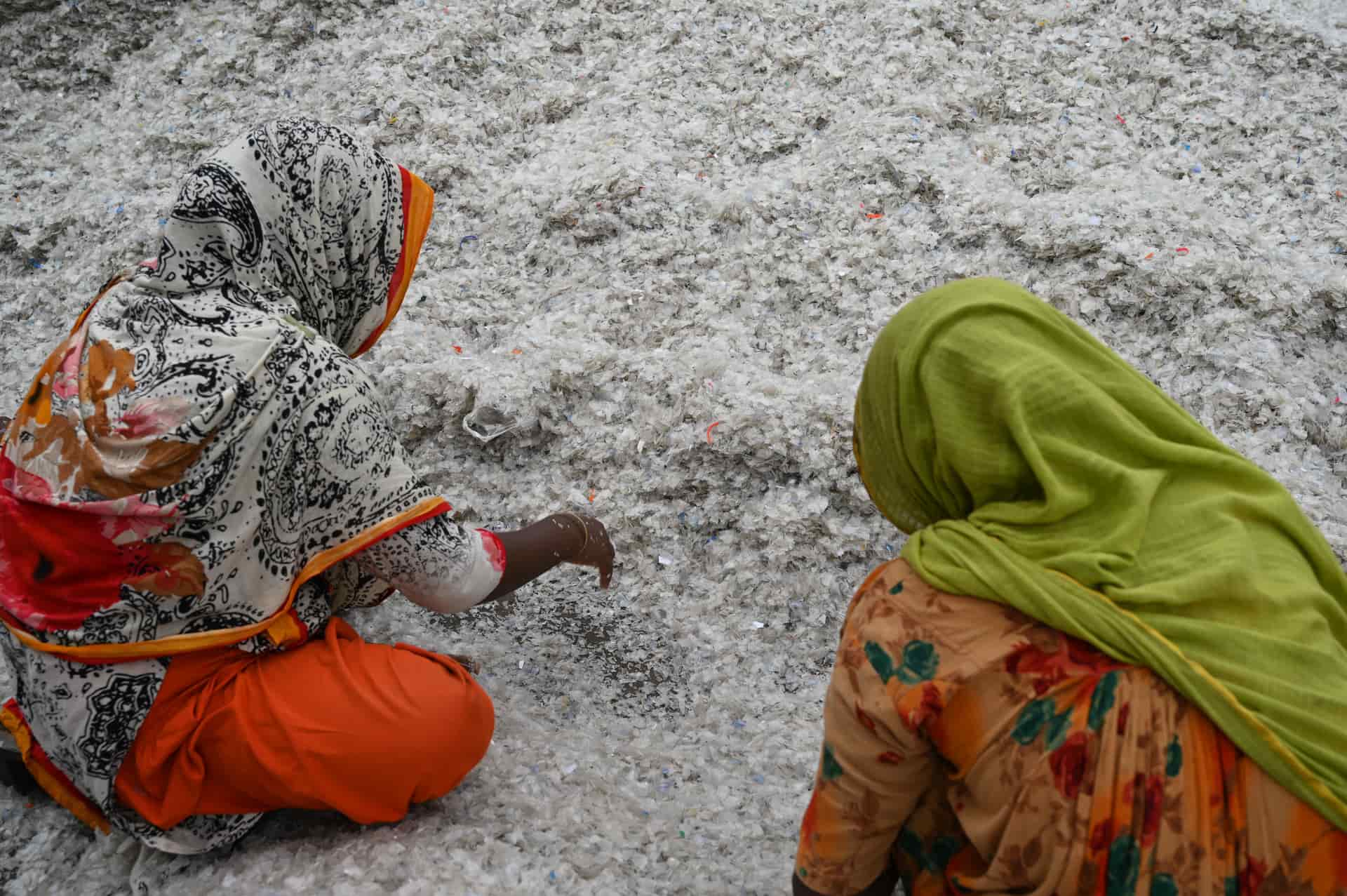 Shredded plastic waste destined for recycling