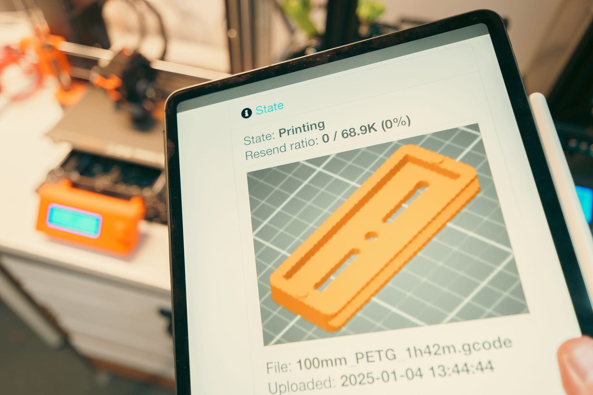 A 3D printer control screen showing print settings